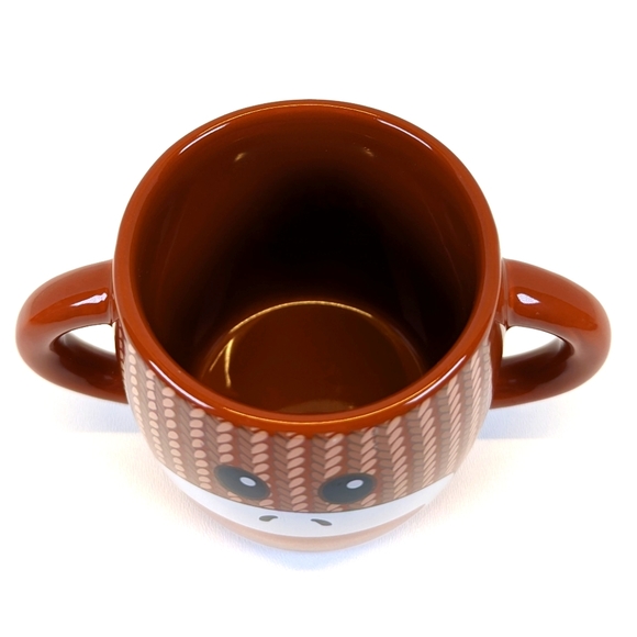 Sock Monkey Double Handle Coffee/Beverage Cup Mug Ceramic 16oz. - Brown - Picture 3 of 4